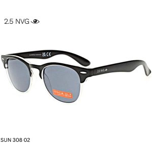 2.5 NVG SUN 308 02 sunglasses with black and white frame and dark UV-protected lenses.