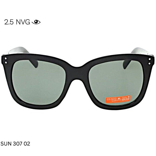 Black 2.5 NVG SUN 307 02 sunglasses with green lenses and classic square frame.