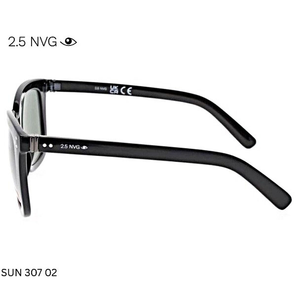 Black 2.5 NVG SUN 307 02 sunglasses with green lenses and classic square frame.